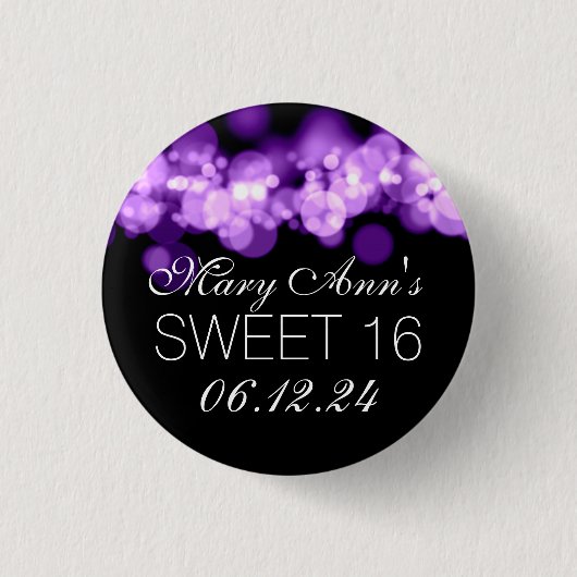 Sweet 16 Birthday Party Paarse Bokeh Lights Ronde Button 3,2 Cm (Voorkant)