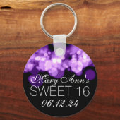 Sweet 16 Birthday Party Paarse Bokeh Lights Sleutelhanger (Voorkant)