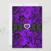 Sweet 16 Birthday Party Paarse Heart Damask Kaart (Achterkant)