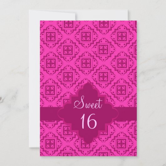 Sweet 16 Birthday Party Pink Arabesque Graphic Kaart (Voorkant)