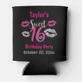 Sweet 16 Birthday Party Pink Black Glitter Sparkle Blikjeskoeler (Voorkant)