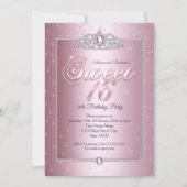 Sweet 16 Birthday Party Pink Diamond Silver Tiara Kaart (Voorkant)
