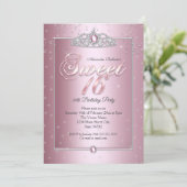 Sweet 16 Birthday Party Pink Diamond Silver Tiara Kaart (Staand voorkant)