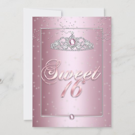 Sweet 16 Birthday Party Pink Diamond Silver Tiara Kaart (Achterkant)