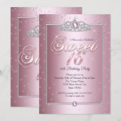 Sweet 16 Birthday Party Pink Diamond Silver Tiara Kaart (Voorkant / Achterkant)