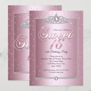 Sweet 16 Birthday Party Pink Diamond Silver Tiara Kaart