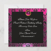 SWEET 16 BIRTHDAY PARTY, PINK FUCHSIA BLACK DAMASK KAART (Achterkant)