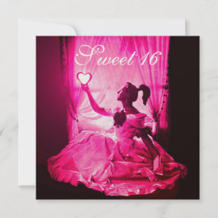 SWEET 16 BIRTHDAY PARTY, PINK FUCHSIA BLACK DAMASK KAART