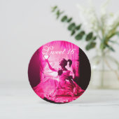 SWEET 16 BIRTHDAY PARTY, PINK FUCHSIA BLACK DAMASK KAART (Staand voorkant)
