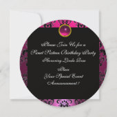 SWEET 16 BIRTHDAY PARTY, PINK FUCHSIA BLACK DAMASK KAART (Achterkant)