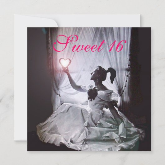 SWEET 16 BIRTHDAY PARTY, PINK FUCHSIA BLACK DAMASK KAART (Voorkant)