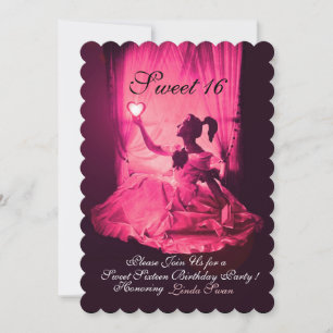 SWEET 16 BIRTHDAY PARTY, PINK FUCHSIA BLACK DAMASK KAART
