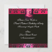 SWEET 16 BIRTHDAY PARTY, PINK FUCHSIA BLACK DAMASK KAART (Achterkant)