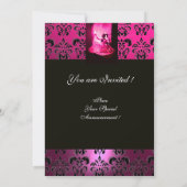 SWEET 16 BIRTHDAY PARTY, PINK FUCHSIA BLACK DAMASK KAART (Achterkant)