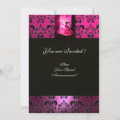 SWEET 16 BIRTHDAY PARTY, PINK FUCHSIA BLACK DAMASK KAART (Achterkant)