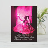 SWEET 16 BIRTHDAY PARTY, PINK FUCHSIA BLACK DAMASK KAART (Staand voorkant)