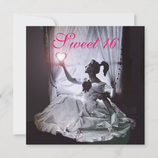 SWEET 16 BIRTHDAY PARTY, PINK FUCHSIA BLACK DAMASK KAART (Voorkant)