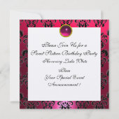 SWEET 16 BIRTHDAY PARTY, PINK FUCHSIA BLACK DAMASK KAART (Achterkant)