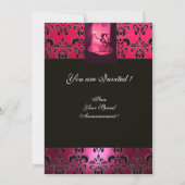 SWEET 16 BIRTHDAY PARTY, PINK FUCHSIA BLACK DAMASK KAART (Achterkant)