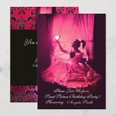 SWEET 16 BIRTHDAY PARTY, PINK FUCHSIA BLACK DAMASK KAART (Voorkant / Achterkant)