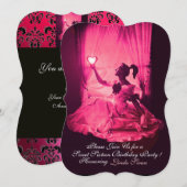SWEET 16 BIRTHDAY PARTY, PINK FUCHSIA BLACK DAMASK KAART (Voorkant / Achterkant)