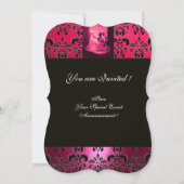 SWEET 16 BIRTHDAY PARTY, PINK FUCHSIA BLACK DAMASK KAART (Achterkant)