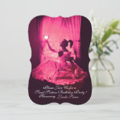 SWEET 16 BIRTHDAY PARTY, PINK FUCHSIA BLACK DAMASK KAART (Staand voorkant)