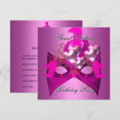 Sweet 16 Birthday Party Pink Mask Balloons Kaart (Voorkant / Achterkant)