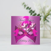 Sweet 16 Birthday Party Pink Mask Balloons Kaart (Staand voorkant)