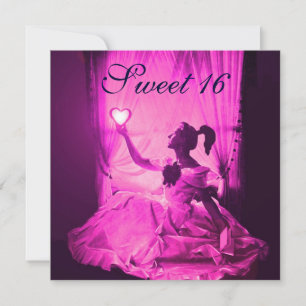 SWEET 16 BIRTHDAY PARTY, PINK PURPE BLACK DAMASK KAART