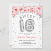 Sweet 16 Birthday Party - Pink Silver Balloons Kaart (Voorkant)