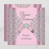 Sweet 16 Birthday Party Pink White Diamonds Kaart (Voorkant / Achterkant)