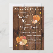 Sweet 16 Birthday Party Pumpkin Rustic Wood Invite Kaart (Voorkant)
