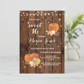 Sweet 16 Birthday Party Pumpkin Rustic Wood Invite Kaart (Staand voorkant)