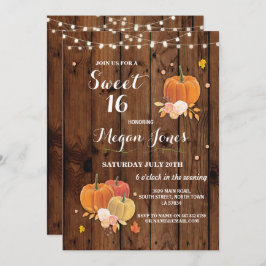 Sweet 16 Birthday Party Pumpkin Rustic Wood Invite Kaart