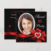 Sweet 16 Birthday Party Red Heart Photo Silver Kaart (Voorkant / Achterkant)