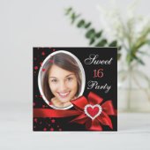 Sweet 16 Birthday Party Red Heart Photo Silver Kaart (Staand voorkant)