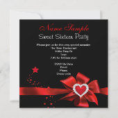 Sweet 16 Birthday Party Red Heart Photo Silver Kaart (Achterkant)