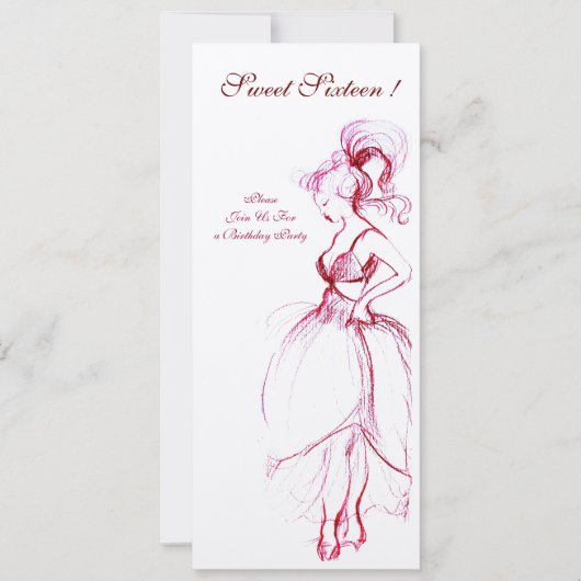 SWEET 16 BIRTHDAY PARTY RED PINK Program Kaart (Voorkant)