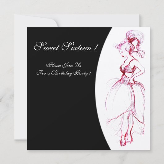 SWEET 16 BIRTHDAY PARTY Red Pink White Kaart (Voorkant)