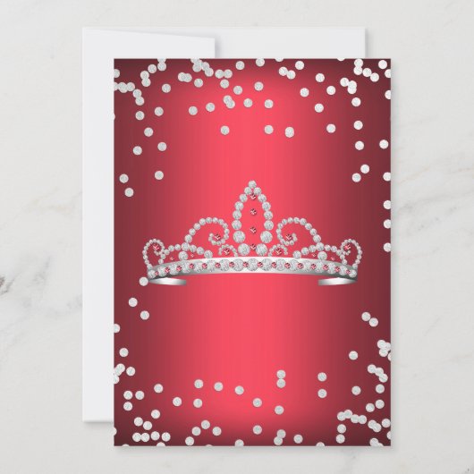 Sweet 16 Birthday Party Red Silver White Tiara Kaart (Achterkant)
