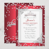 Sweet 16 Birthday Party Red Silver White Tiara Kaart (Voorkant / Achterkant)