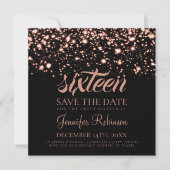 Sweet 16 Birthday Party Roos Gold Midnight Glam Kaart (Voorkant)