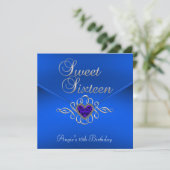 Sweet 16 Birthday Party Royal Blue Gem Velvet Kaart (Staand voorkant)