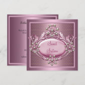 Sweet 16 Birthday Party Satin Pink Pearl Jewel Kaart (Voorkant / Achterkant)