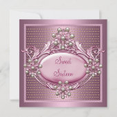 Sweet 16 Birthday Party Satin Pink Pearl Jewel Kaart (Voorkant)