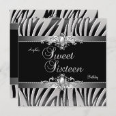 Sweet 16 Birthday Party Silver Black Zebra Jewel 2 Kaart (Voorkant / Achterkant)