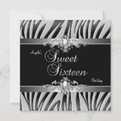 Sweet 16 Birthday Party Silver Black Zebra Jewel 2 Kaart (Voorkant)