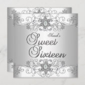 Sweet 16 Birthday Party Silver White Diamond Kaart (Voorkant / Achterkant)