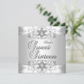 Sweet 16 Birthday Party Silver White Diamond Kaart (Staand voorkant)